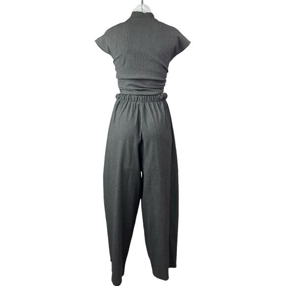 Zara Women's Gray Mock Neck Short Sleeve Top & Wide Tapered Pants Matching Set S - Picture 4 of 6